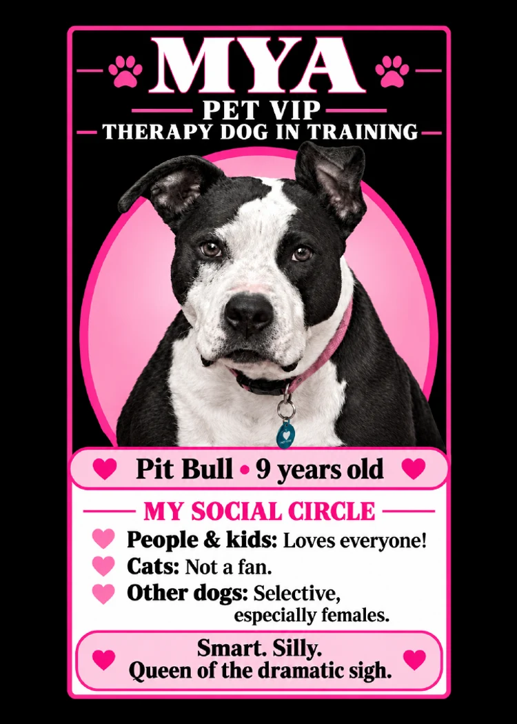 Mya’s trading card, front