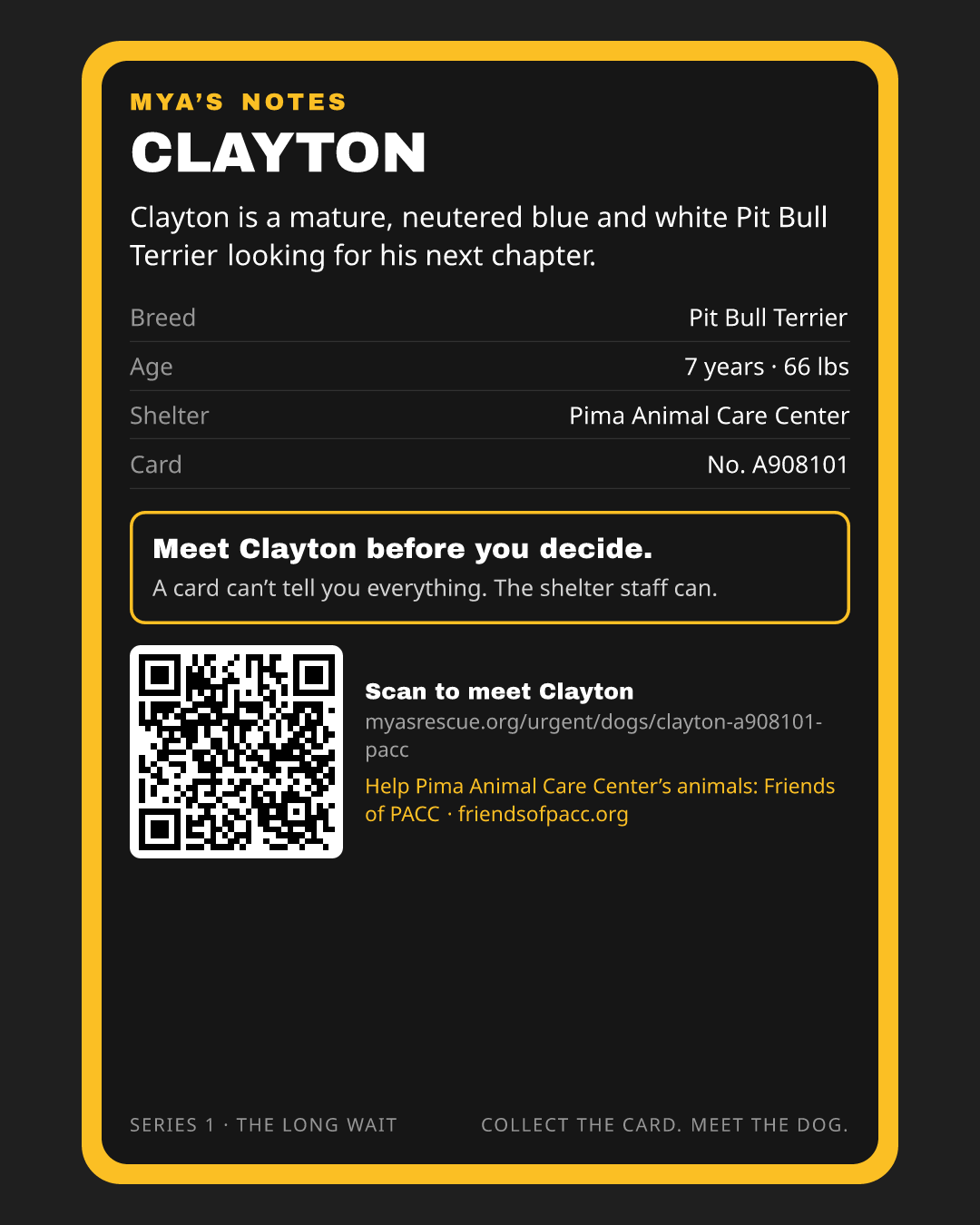 Clayton’s trading card, back