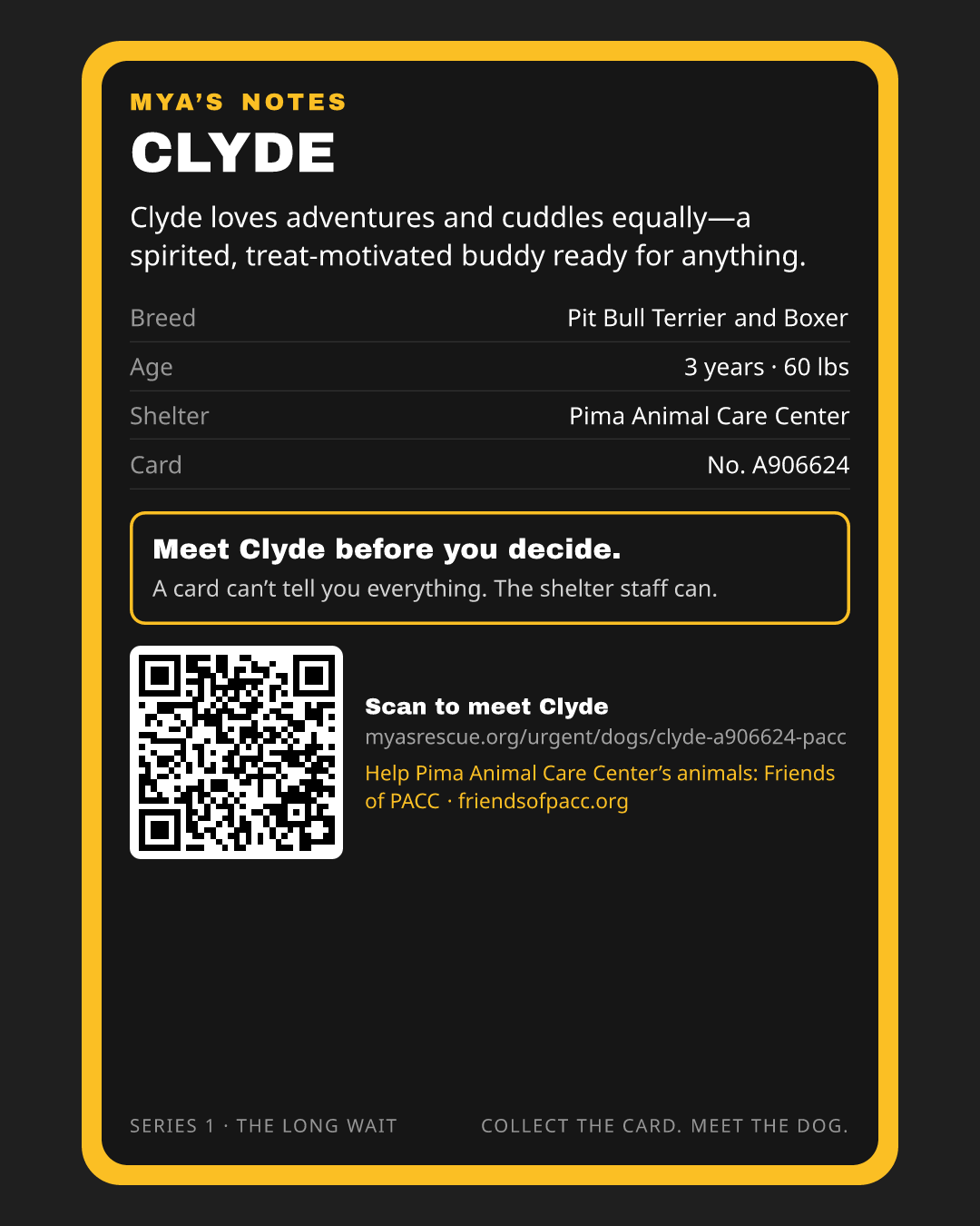 Clyde’s trading card, back