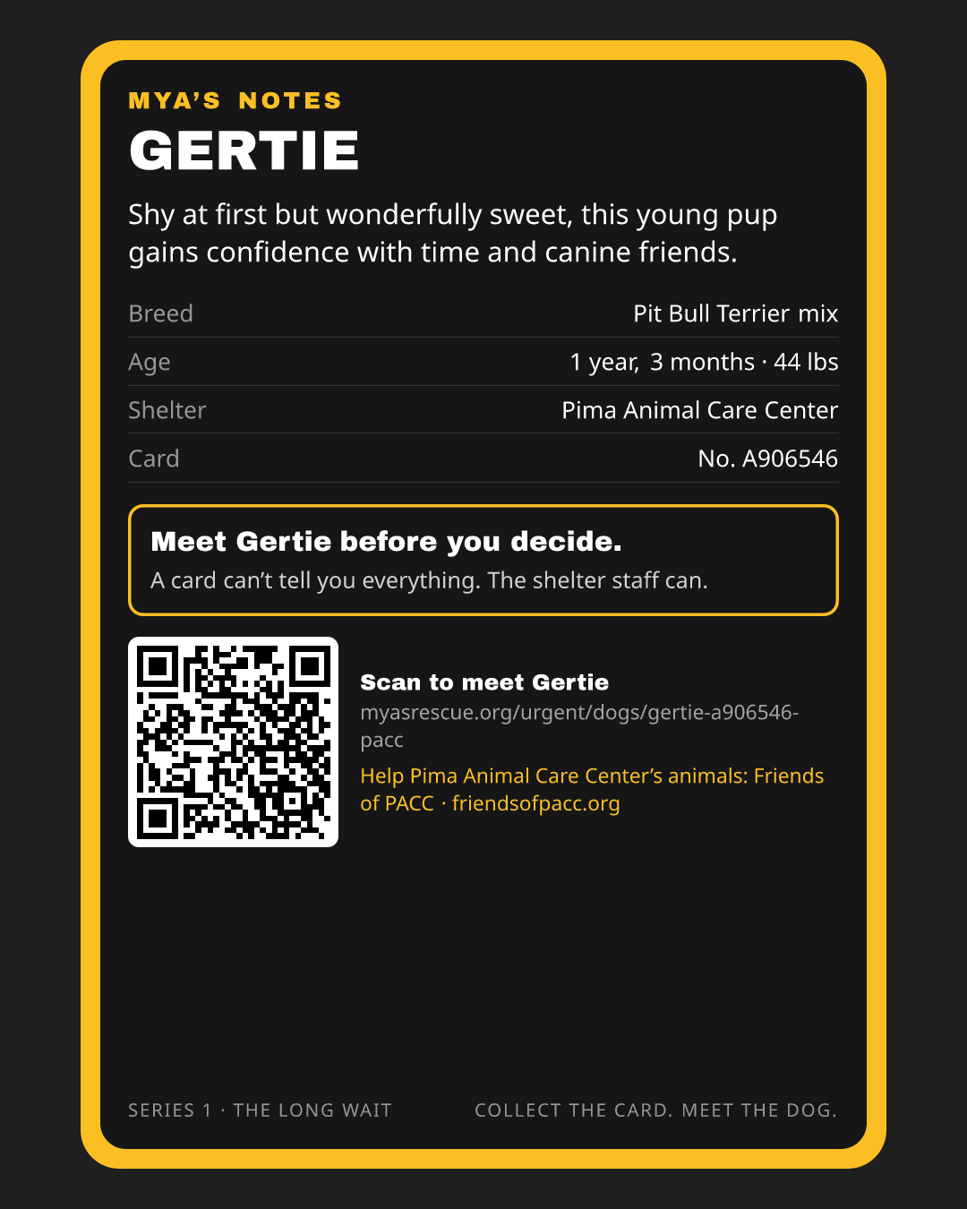 Gertie’s trading card, back