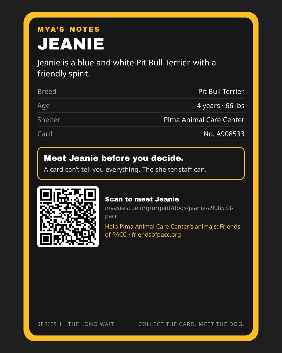 Jeanie’s trading card, back