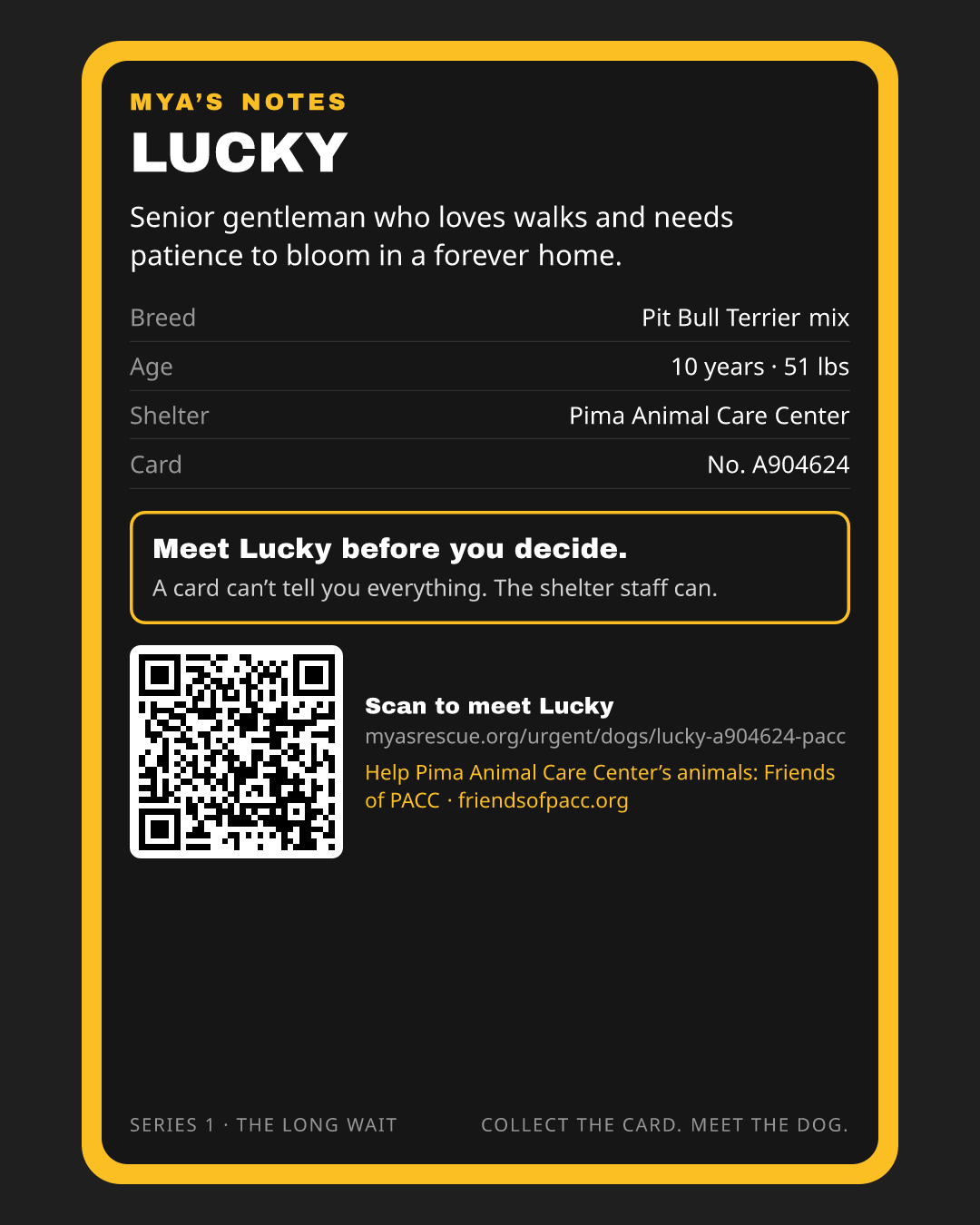 Lucky’s trading card, back