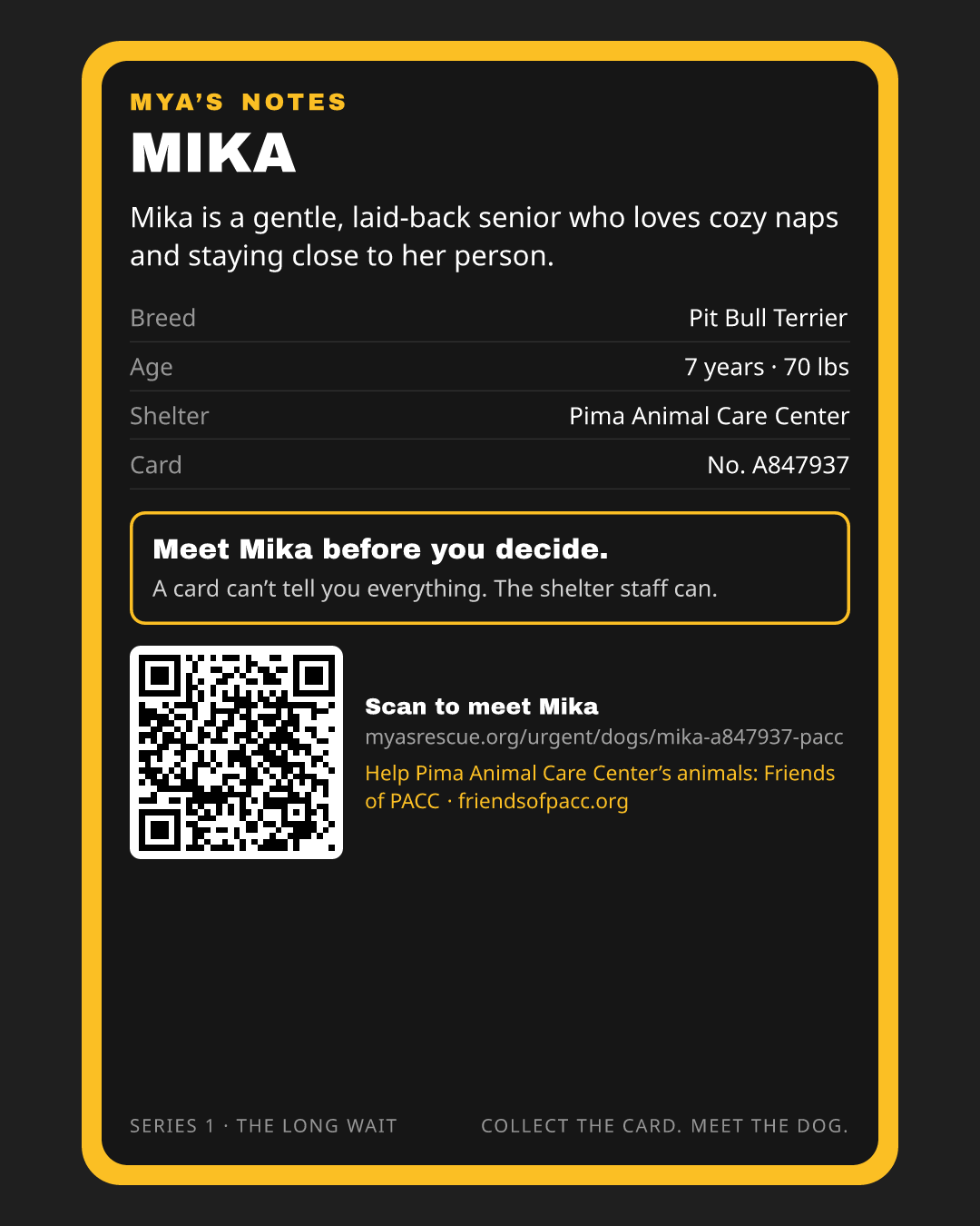 Mika’s trading card, back