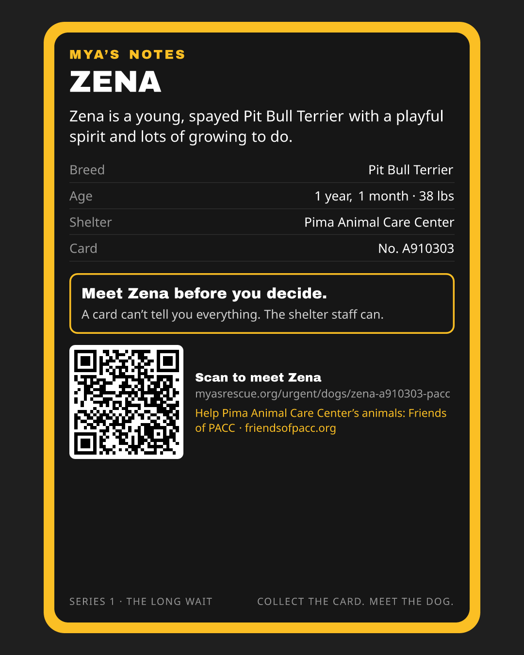 Zena’s trading card, back